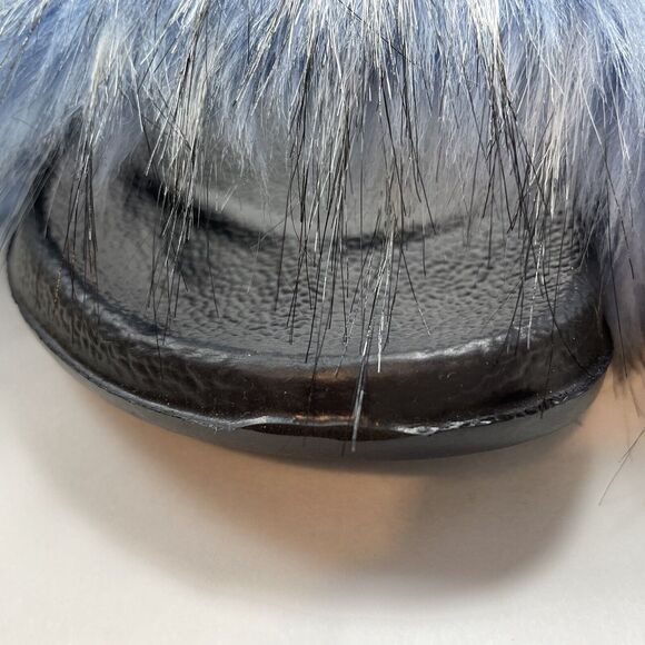 Faux Fox Fur Slides/Slippers Women's US 7.5-8 Light Blue Fuzzy Fluffy Flat Soft - Picture 9 of 15